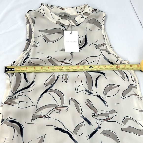 The Cause Collection Silk Sleeveless Mini Dress Ivory Abstract Bird Print size S - Picture 9 of 11